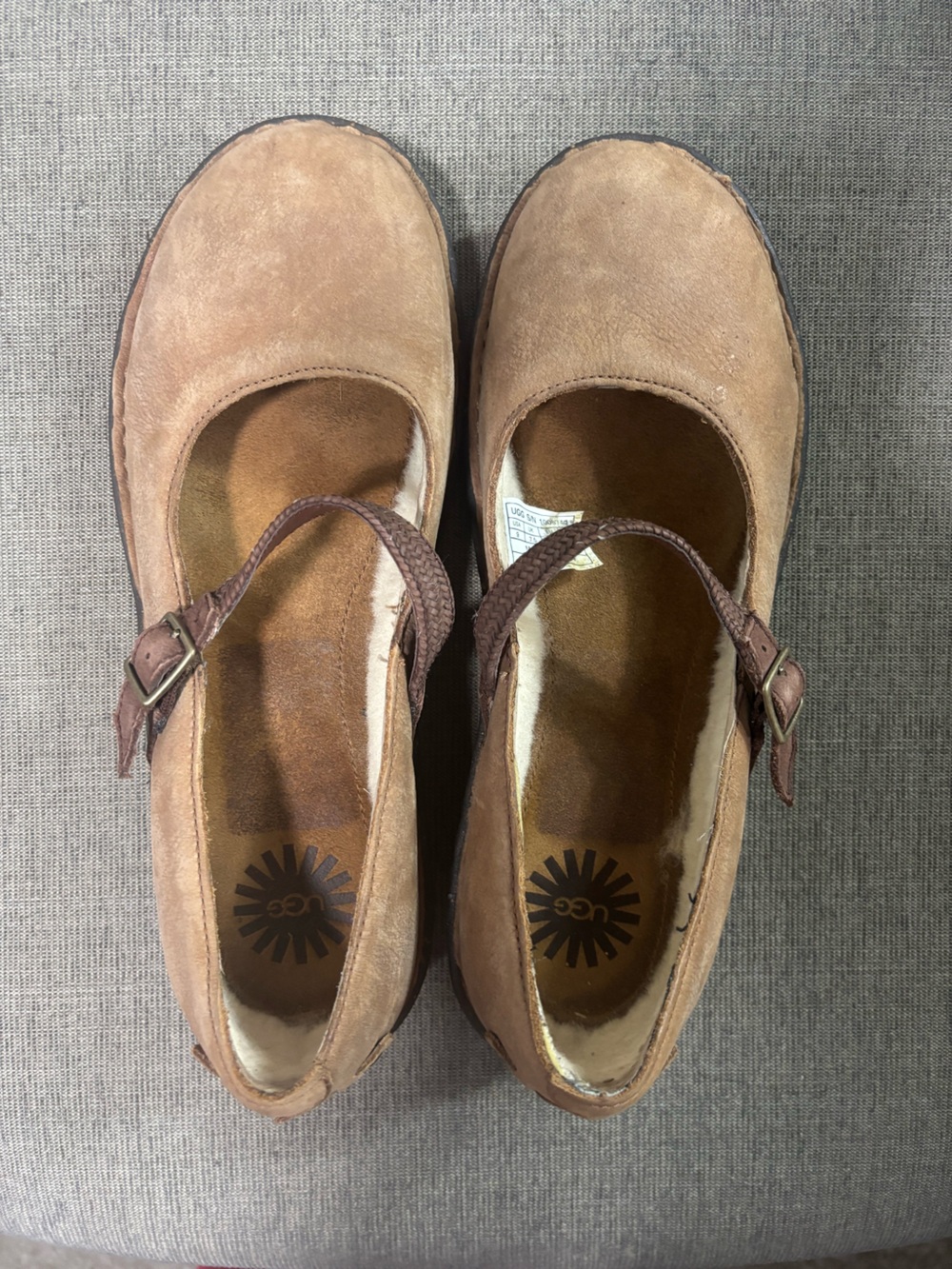 UGG Women's Brown Suede Mary Jane Flats with Strap